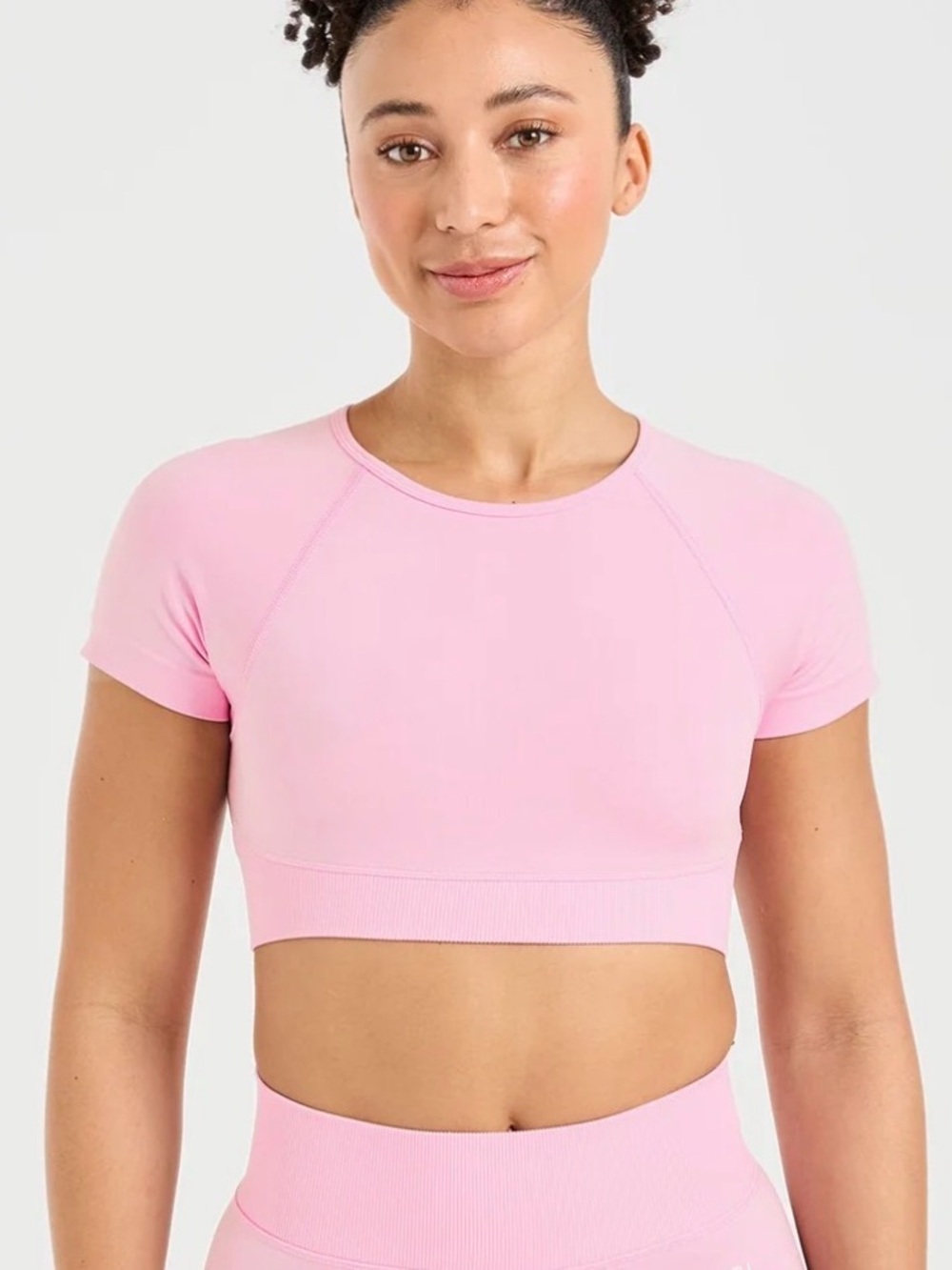 Dyfne Pink Crop Performance Tee - Short Sleeve Active Top